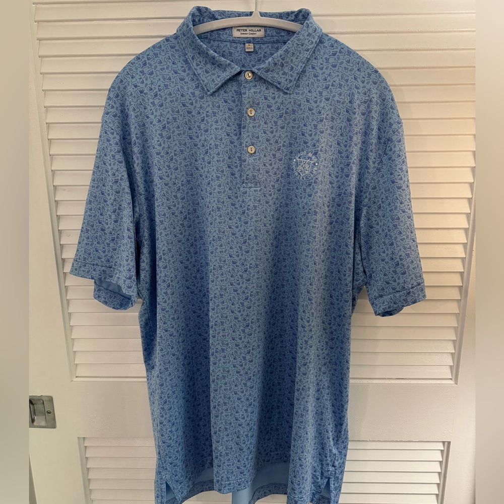 Peter Millar Light Blue Patterned Golf Polo